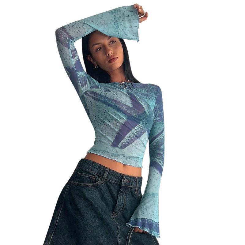 Abstract printed flared sleeve short top for women | MuddyStock Originals