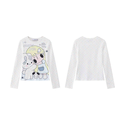 Slim Fit Long Sleeve T-Shirt with Cartoon Print For Women | MuddyStock Originals