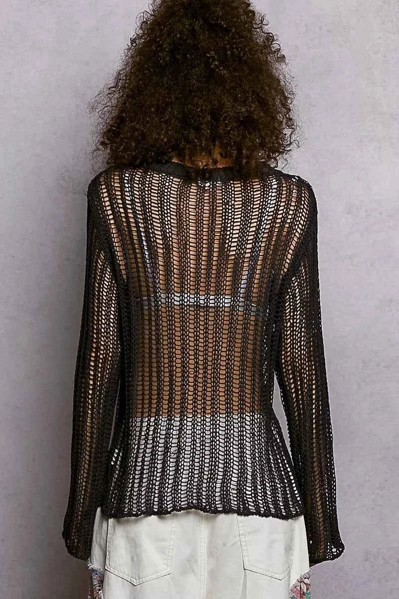 Openwork Round Neck Knit Cover Up Top For Women Trendsi