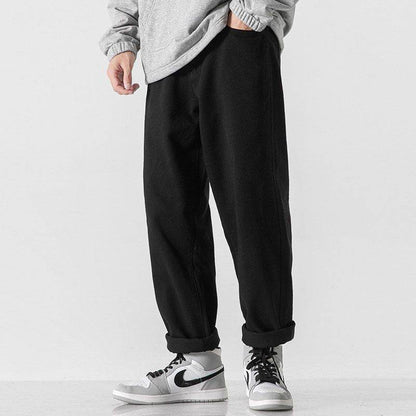 Retro Solid Color Loose Straight Trousers Black 1K758 1 MuddyStock