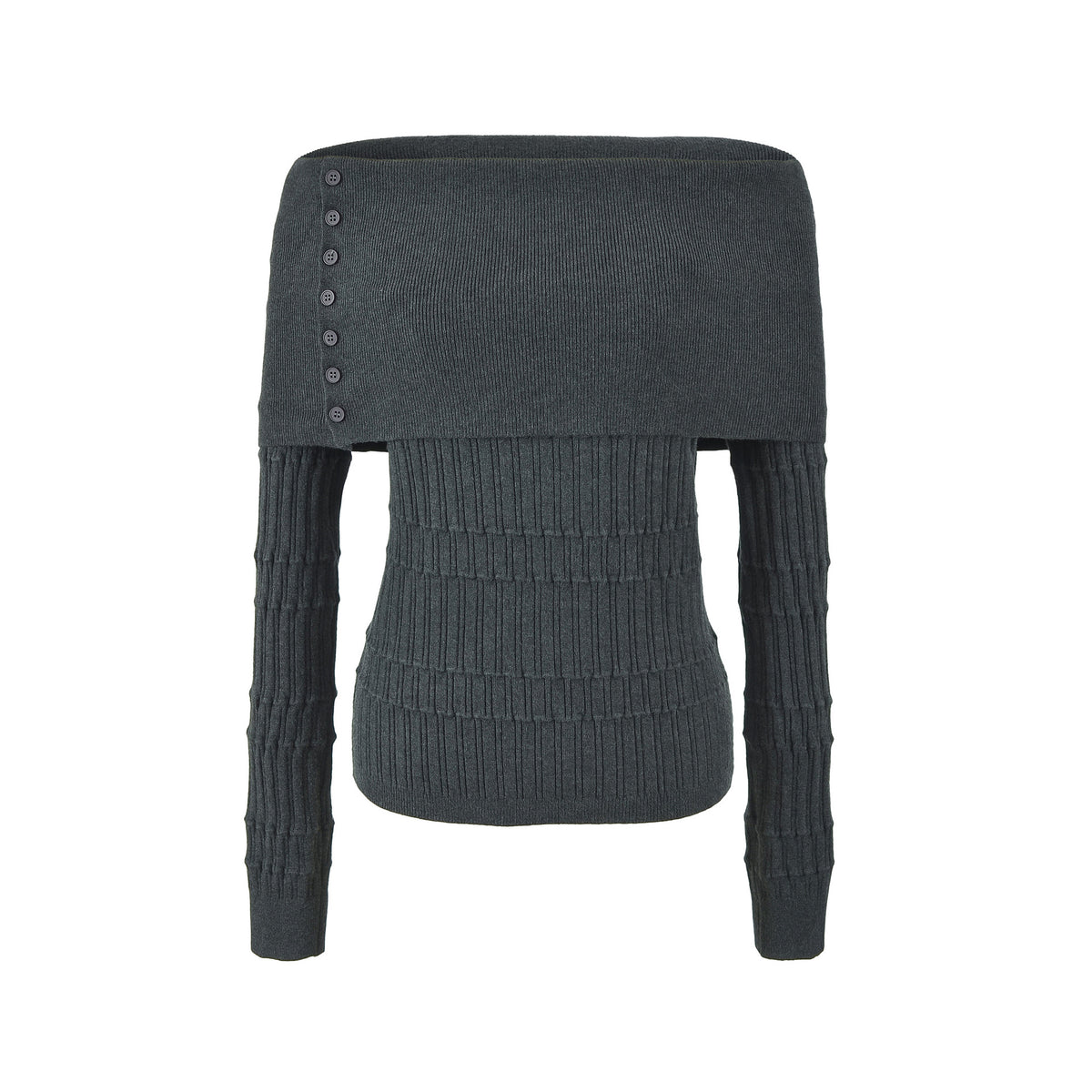 Apricot Off-Shoulder Knit Top Dark Gray