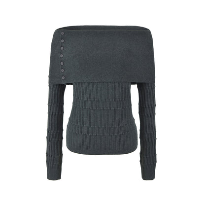 Apricot Off-Shoulder Knit Top Dark Gray