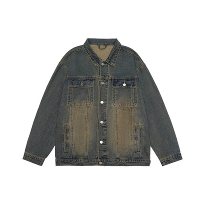 American Retro Washed Denim Jacket Fall And Winter Lapels Jacket Retro Blue MuddyStock