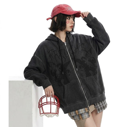 Goth Angel Dark Print Zipper Hoodie for Women | MuddyStock Originals