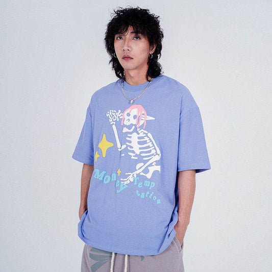 Skull Print American Loose Couple Half Sleeve T-Shirt MuddyStock