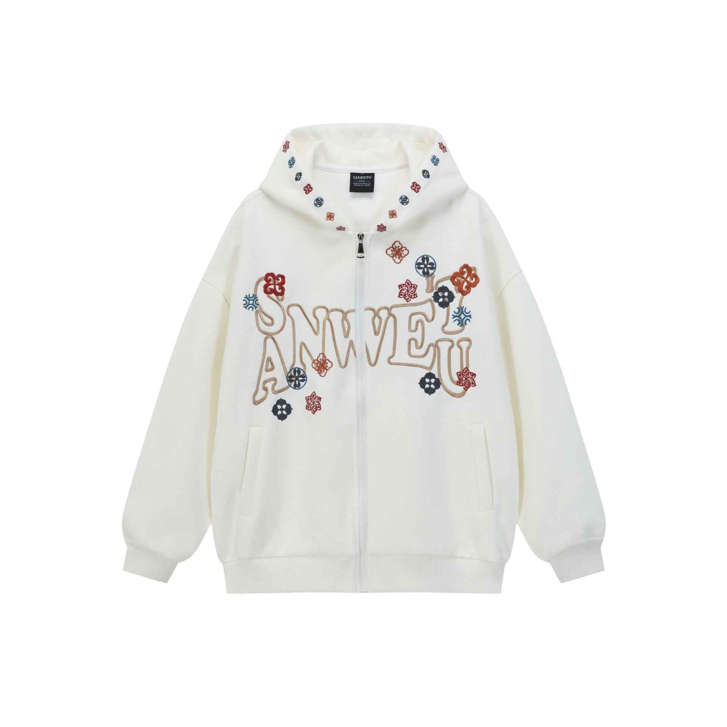 Loose Hoodie with Letter Embroidery For Women | MuddyStock Originals White MuddyStock