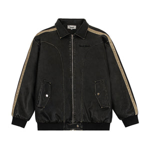 Distressed PU Leather Jacket For Men Black