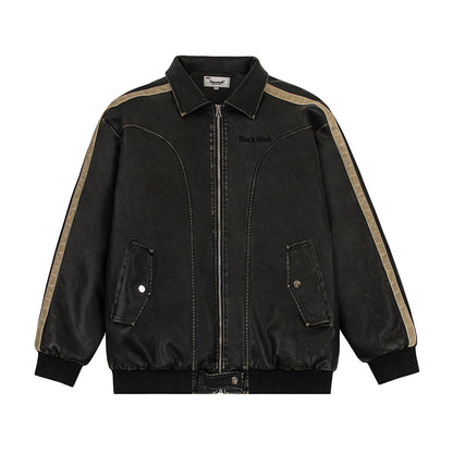 Distressed PU Leather Jacket For Men Black