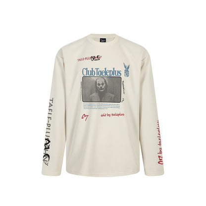 Hip hop clown character printed long sleeved t-shirt for men | MuddyStock Origginals Beige eprolo