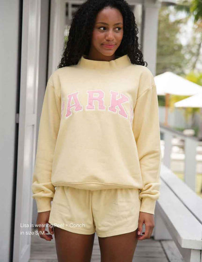 Round Neck Letter Print Sweatshirt For Women | MuddyStock Originals Khaki - Pink Text MuddyStock