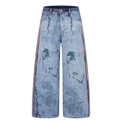 Streetwear Splash Paint Patchwork Straight Leg Jeans For Men | MuddyStock Originals Glacier Blue