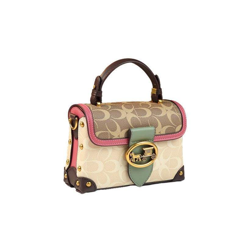 Leather Small Square Bag for Women, Fashionable Magenta Color, Handheld Mini Bag, Elegant and Stylish, Shoulder Crossbody Bag eprolo