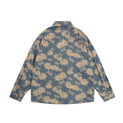 Full Printed Maple Leaf Long Sleeve Shirt Men Spring And Autumn Japanese Style