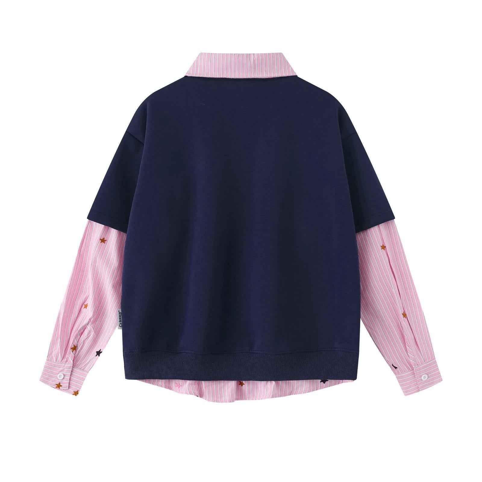 Kitten embroidered striped patchwork fake two-piece Shirt For Women | MuddyStock Originals MuddyStock