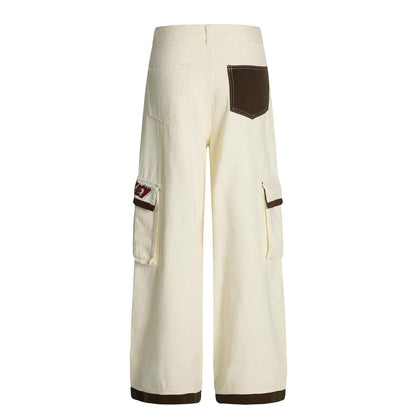Retro cartoon embroidery patchwork workwear casual pants for men | MuddyStock Originals eprolo
