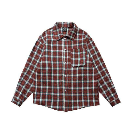 Collar contrasting plaid long sleeved loose shirt for men | MuddyStock Originals