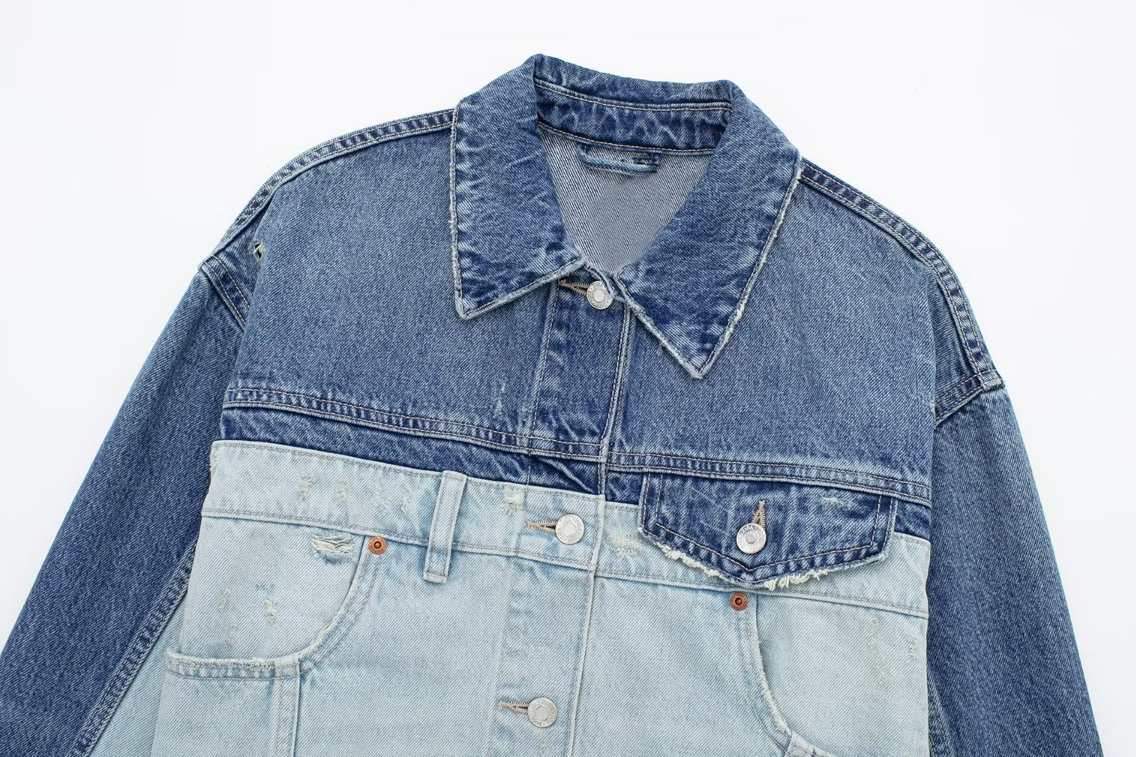 Polo Collar Long Sleeved Patchwork Jacket For Women MuddyStock null
