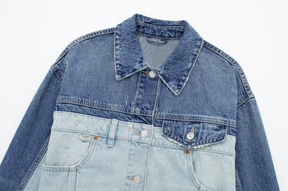 Polo Collar Long Sleeved Patchwork Jacket For Women MuddyStock null