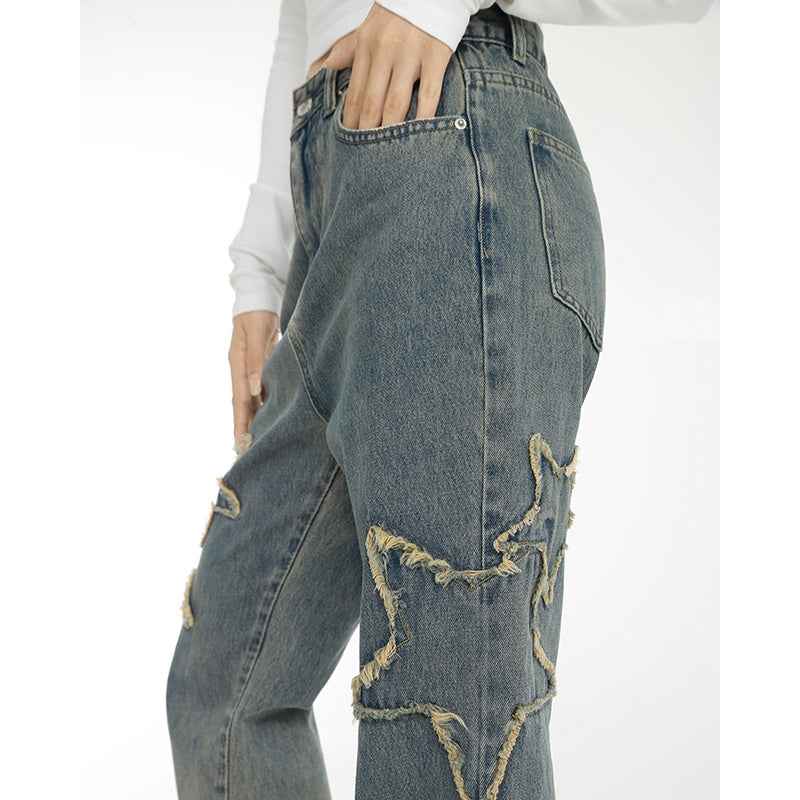 High-waisted Draping Straight Slightly Flared Jeans For Women MuddyStock