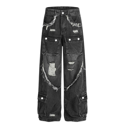 High street ripped rough edge workwear jeans for men | MuddyStock Originals Black
