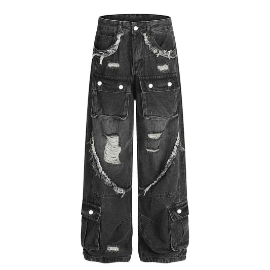High street ripped rough edge workwear jeans for men | MuddyStock Originals Black