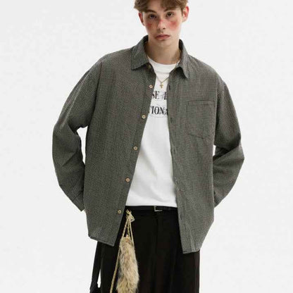 Bubble Texture Plaid Long Sleeve Shirt For Men null
