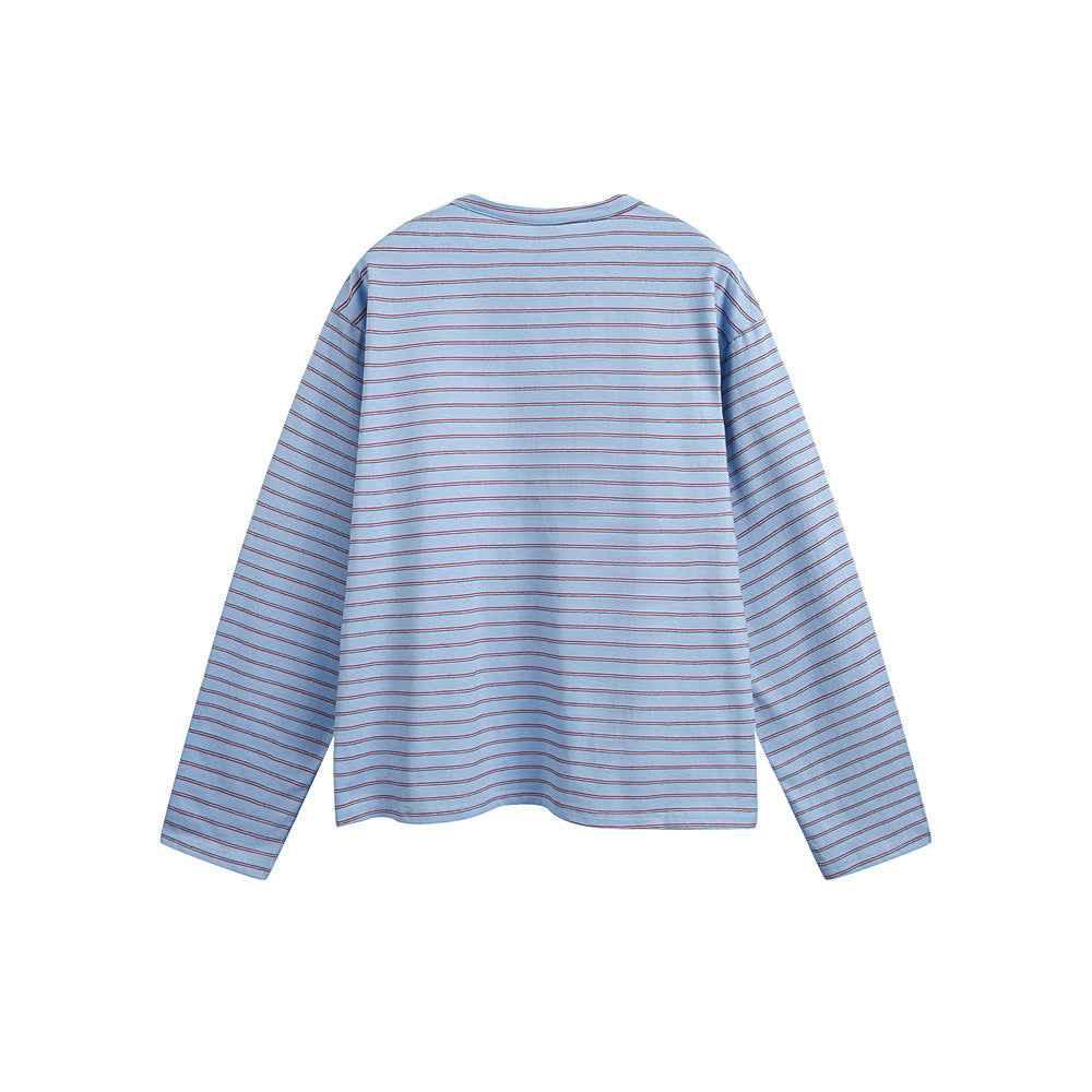 American Retro Women's Striped Long Sleeve Button T-shirt null