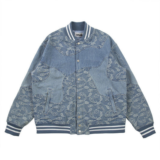 Torn Patchwork Cashew Flower Denim Jacket For Men And Women MuddyStock null