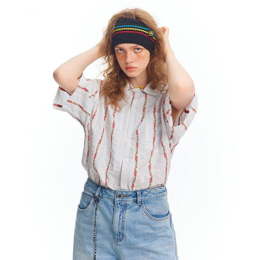 Retro Jacquard Short-sleeved Shirt For Women MuddyStock