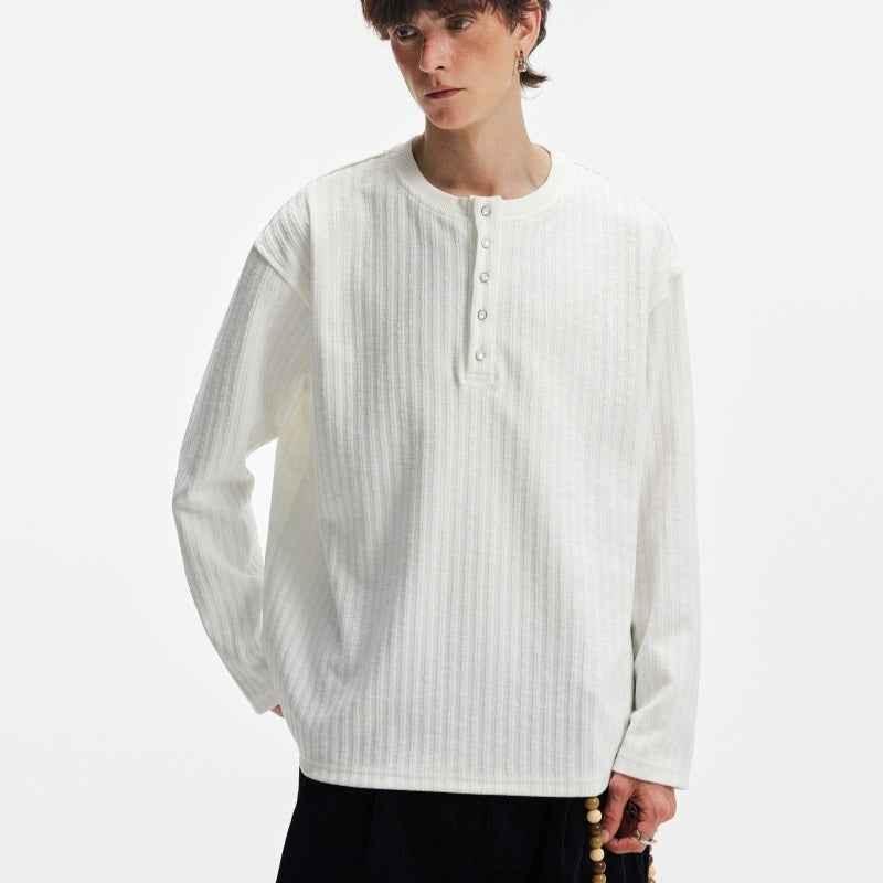 Textured Stripe T-shirt Simple Long Sleeve T-shirt For Men null