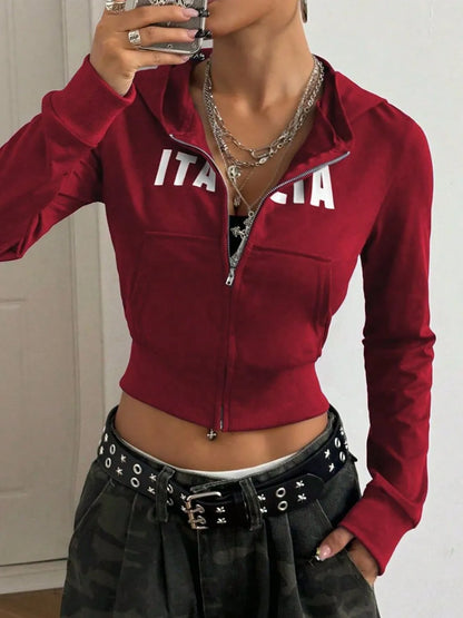 Letter Graphic Zip Up Long Sleeve Hoodie For Women | MuddyStock Originals MuddyStock