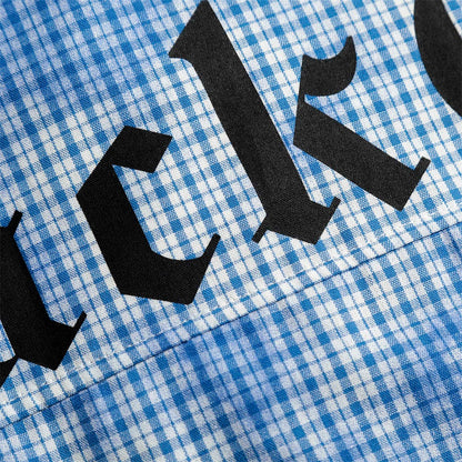 Unique Trendy Tie-Dye Plaid Long Sleeve Shirt for Men Vibe Design Spider Web Letter Print Shirt