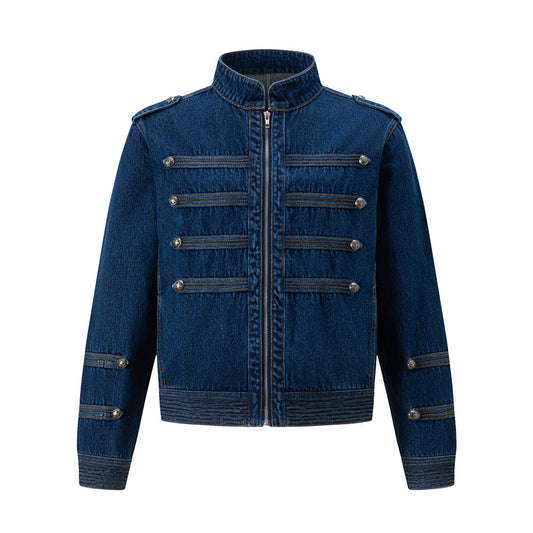 Men's Casual Denim Jacket with Button Closure and Stand Collar, Loose Fit