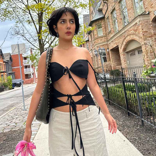 Tie Cut Out Camisole Casual Top MuddyStock