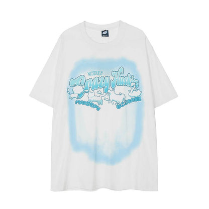 Abstract Animal Print Short-sleeved T-shirt For Men And Women White MuddyStock