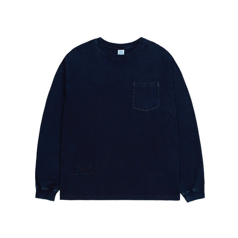 Men's Blue Dyed Knitted Denim Long Sleeve T-shirt Blue MuddyStock null