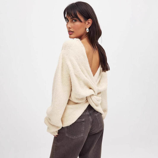 Deep V-cross backless knitted sweater for women | MuddyStock Originals MuddyStock