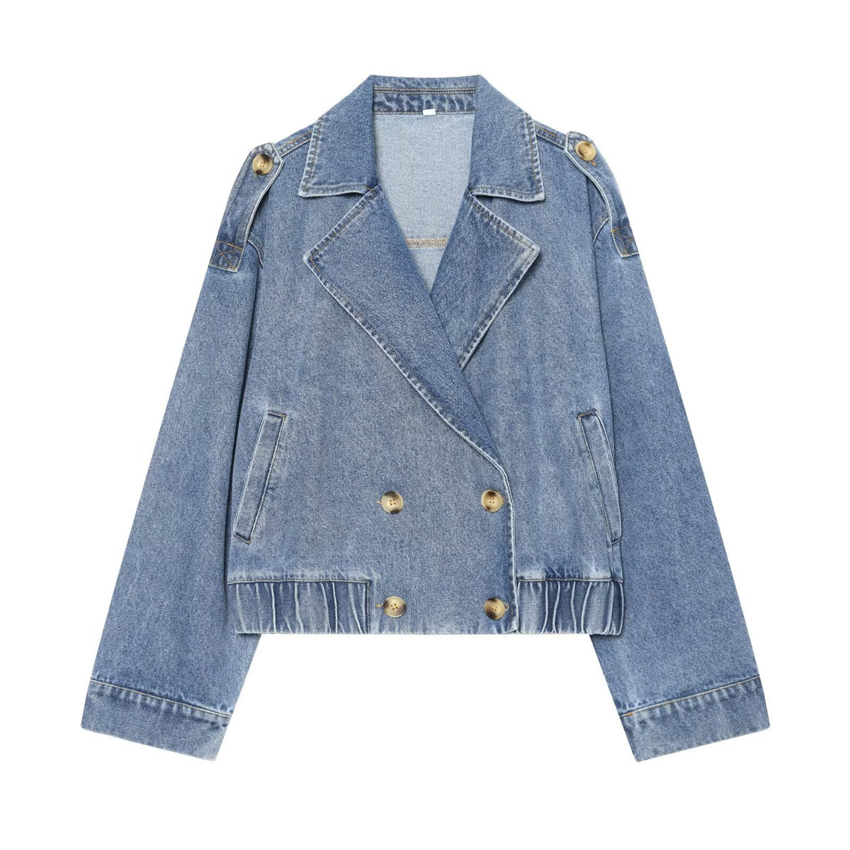 Loose shoulder strap double breasted denim jacket for women | MuddyStock Originals