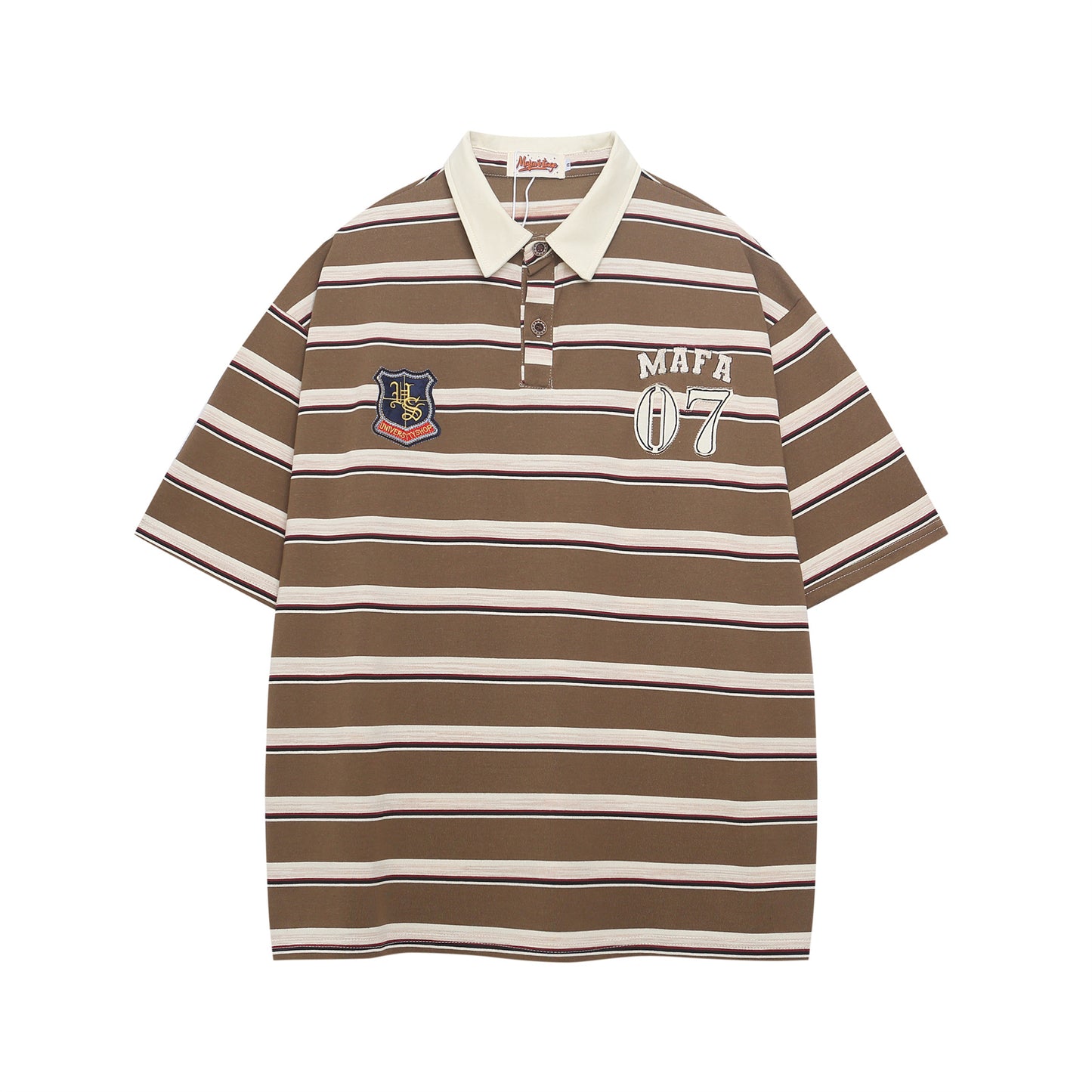 Retro Letter Embroidery Stripe Short Sleeve Polo Shirt For Men Chestnut Brown MuddyStock