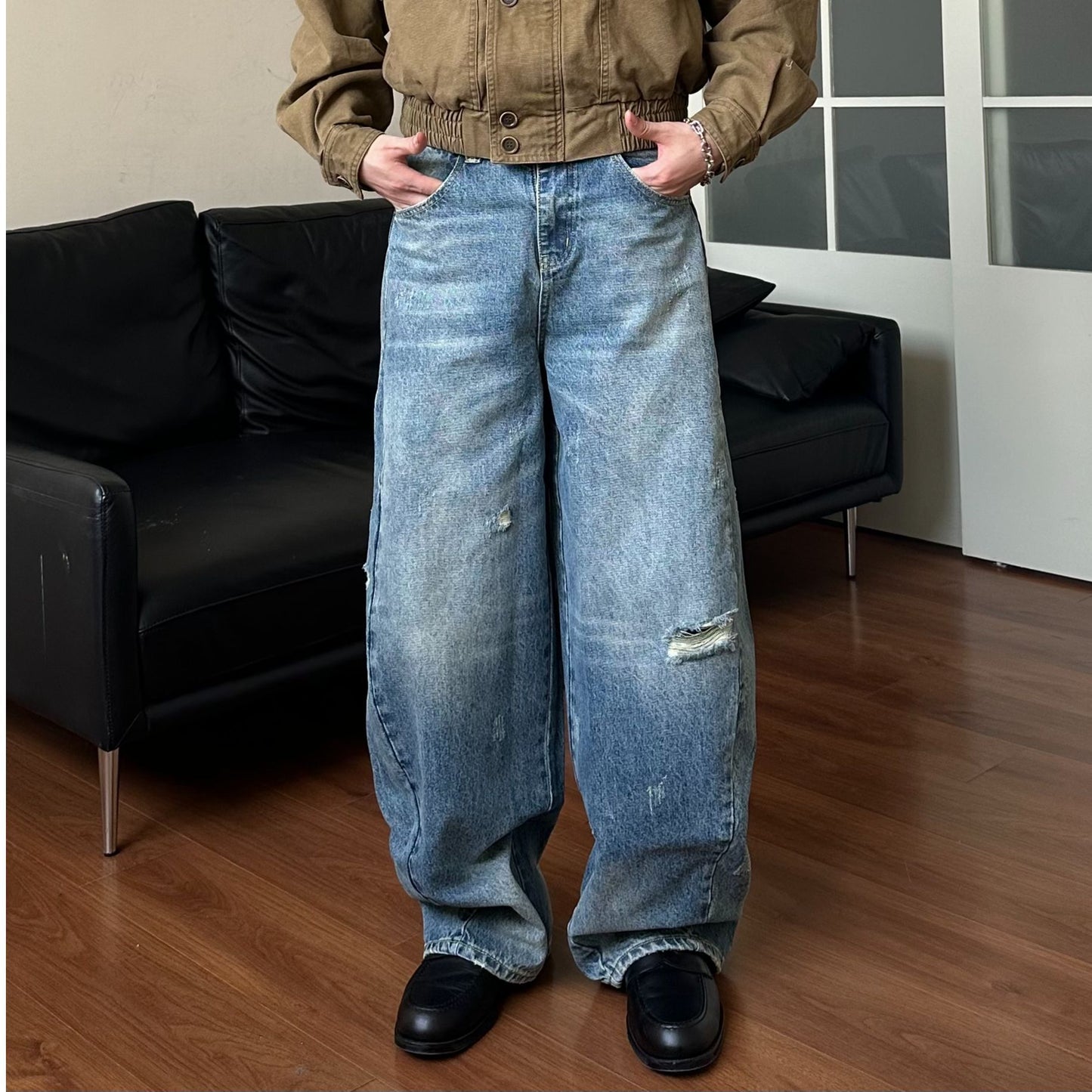 Loose Tapered Wide Leg Jeans for Men | MuddyStock Originals YD-063-Blue MuddyStock