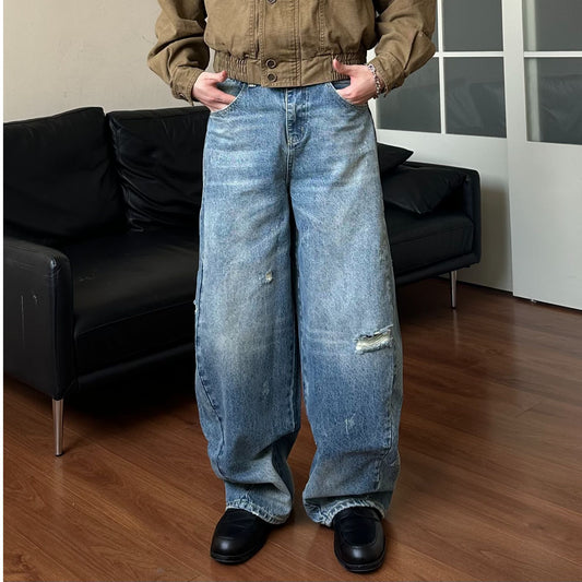 Loose Tapered Wide Leg Jeans for Men | MuddyStock Originals YD-063-Blue MuddyStock