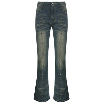 Retro personality rivet micro flared slimming jeans