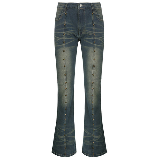 Retro personality rivet micro flared slimming jeans
