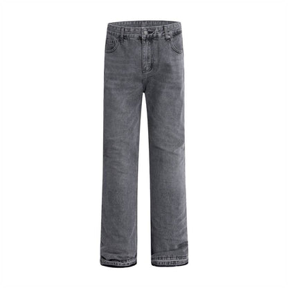 Punk Distressed Wash Raw Edge Denim Trousers For Men Foggy Gray MuddyStock