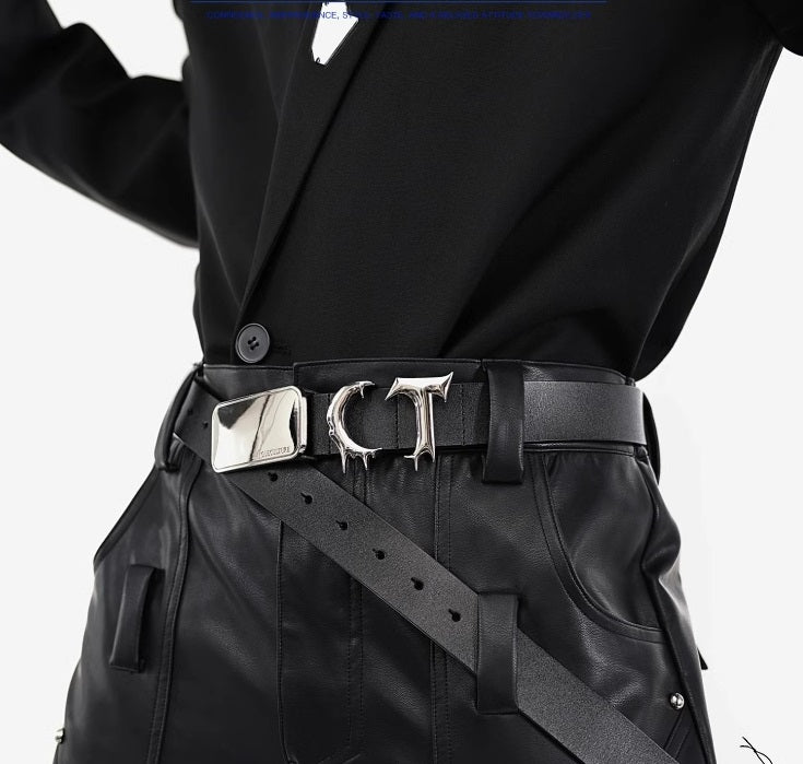 Metal Irregular Stitching Design Trendy Belt Men And Women
