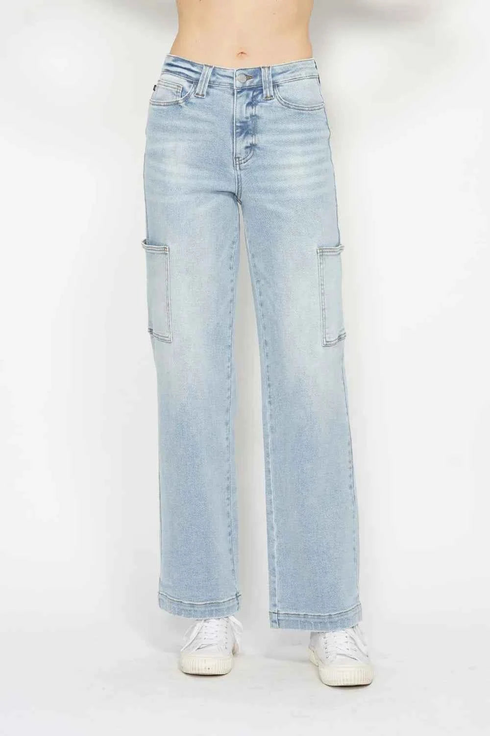 Judy Blue Full Size High Waist Straight Cargo Jeans Light Trendsi