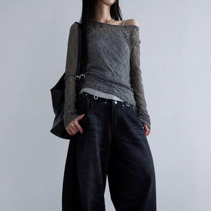 Japanese-style Y2K Bubble-cutout Long-sleeve Top For Women