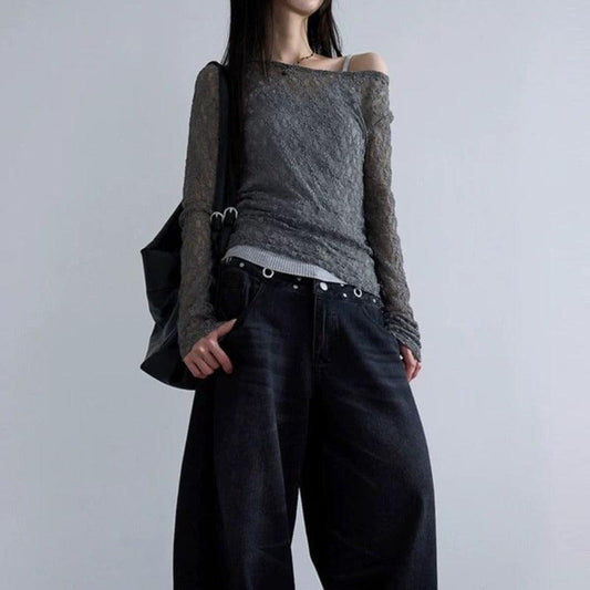 Japanese-style Y2K Bubble-cutout Long-sleeve Top For Women