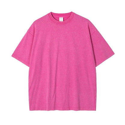 New Crew Neck Cotton Batik Short Sleeve Basic T-Shirt Rose Red MuddyStock