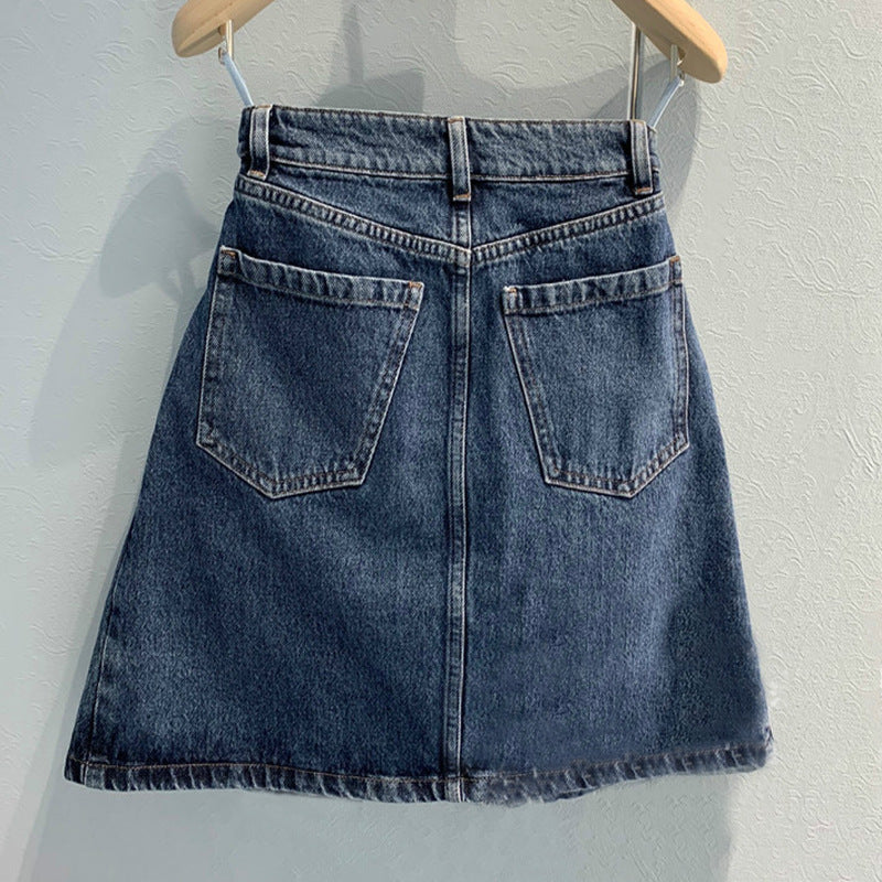 Beaded and diamond front split denim skirt for women All Products